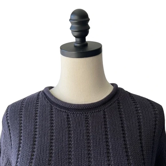 Lands End Navy Linen Cotton Rib Knit Sweater | M NWT - Picture 2 of 9